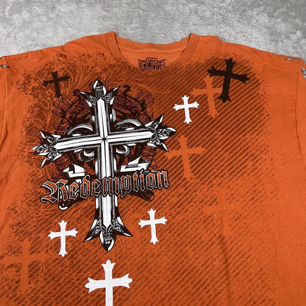 MMA Elite Shirt‎ Mens 2XL Orange Redemption Cross Graphic Tee Christian Style